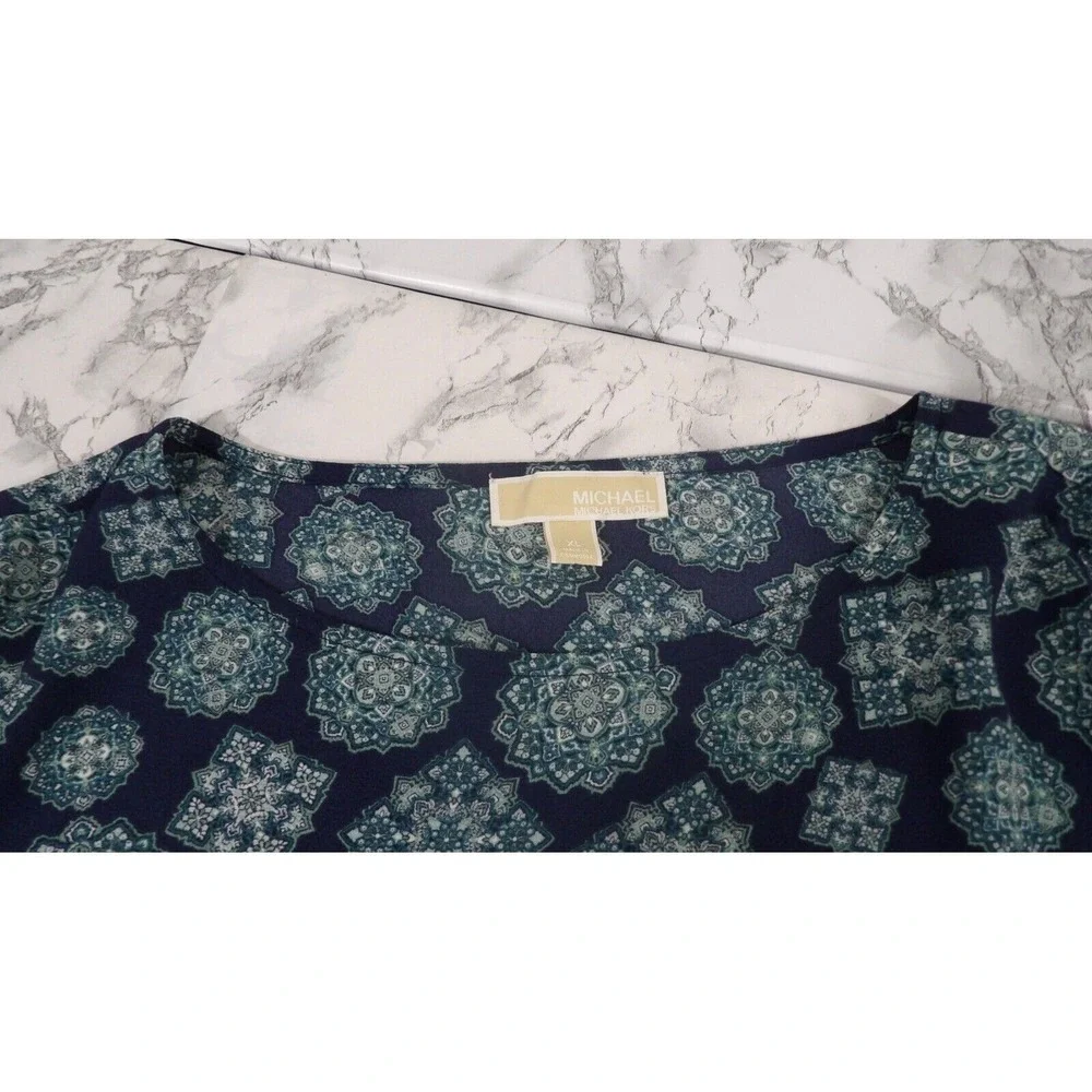 MICHAEL Michael‎ Kors Popover Top Teal Blue Navy Scoop Neck Open Sleeve Size XL